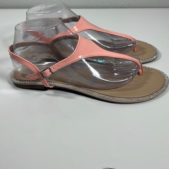 Elle Womens Rhinestone Sandals Strappy Open Toe Separator Bling Peach Size 10 - Picture 4 of 8